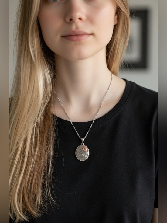 Jewelry - 8/16 Sterling Silver Round Pendant Necklace with Rose Gold Accent - Women Jewelr